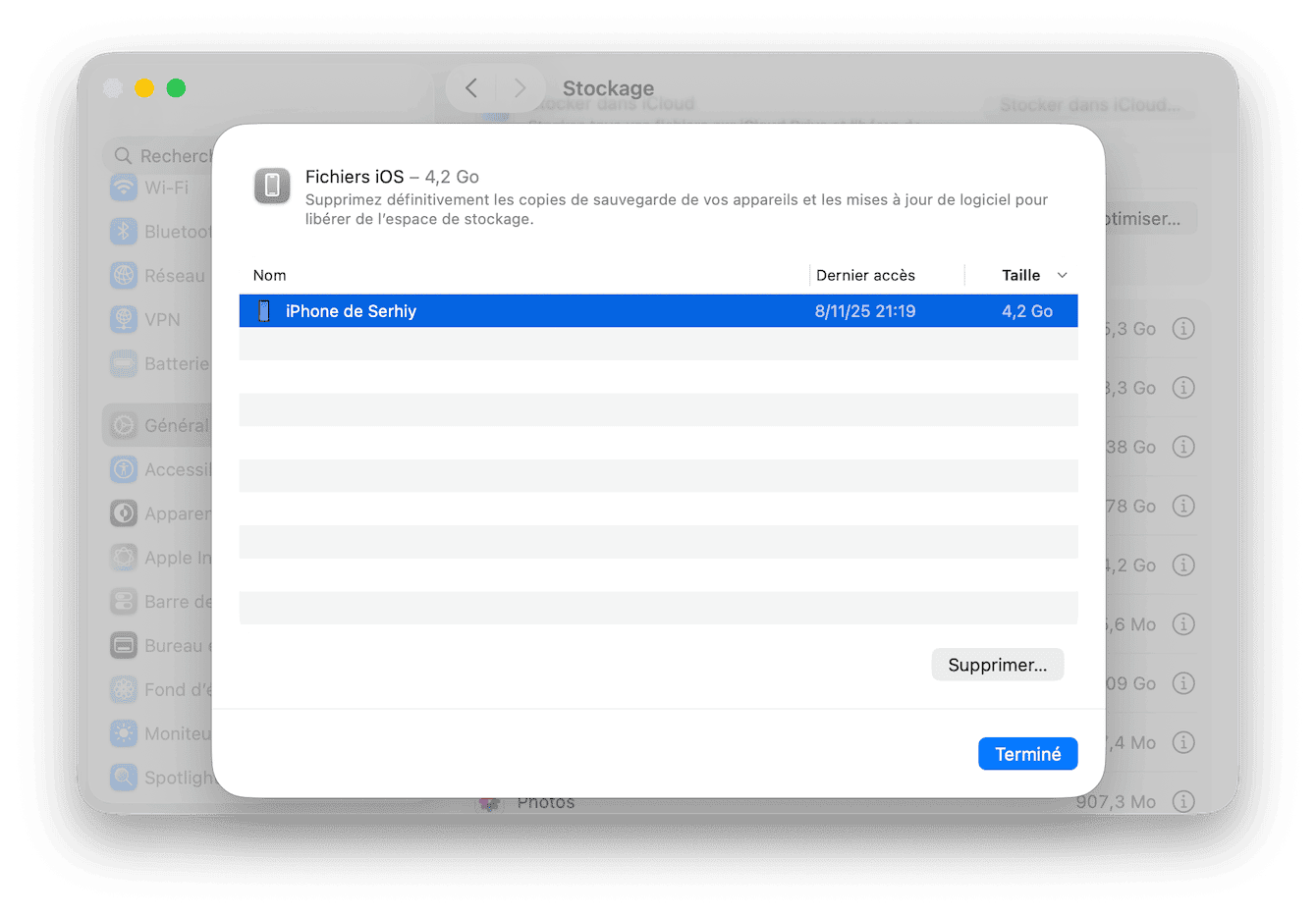 Supprimez les sauvegardes iOS