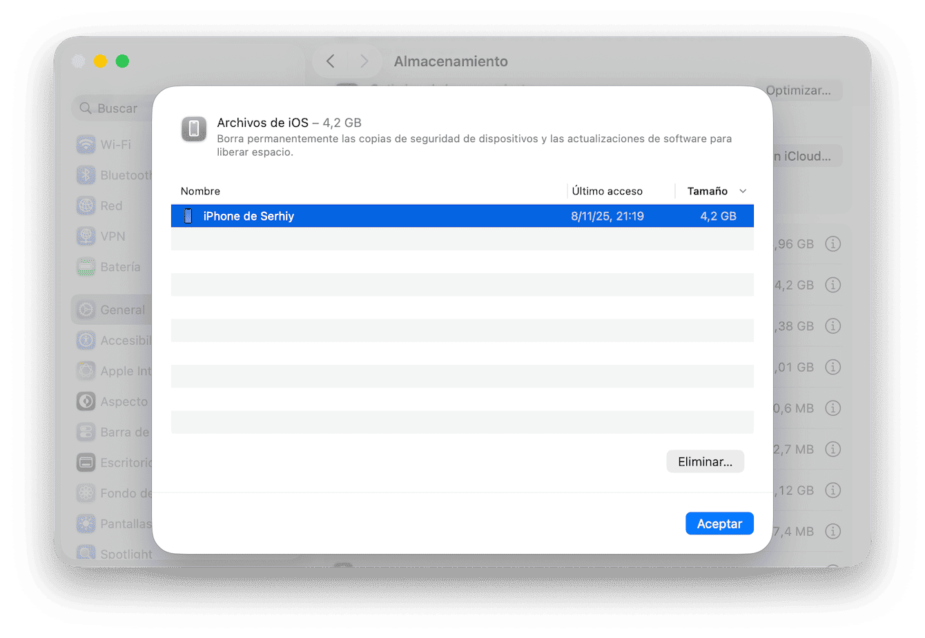 Elimina copias de seguridad de iOS