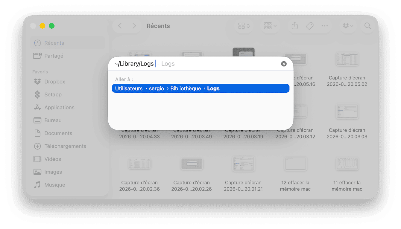 Supprimez les fichiers d'historique