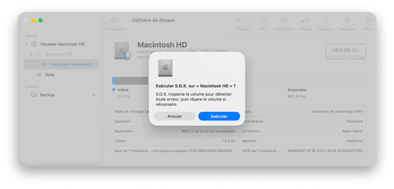 R&eacute;parer les autorisations du disque en mode sans &eacute;chec