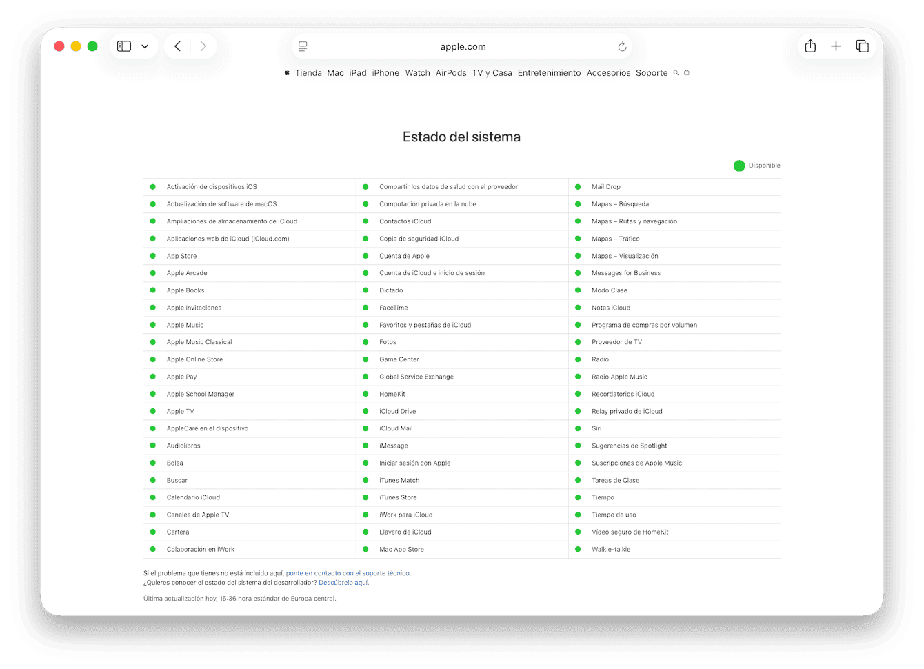 Comprueba los servidores de Apple