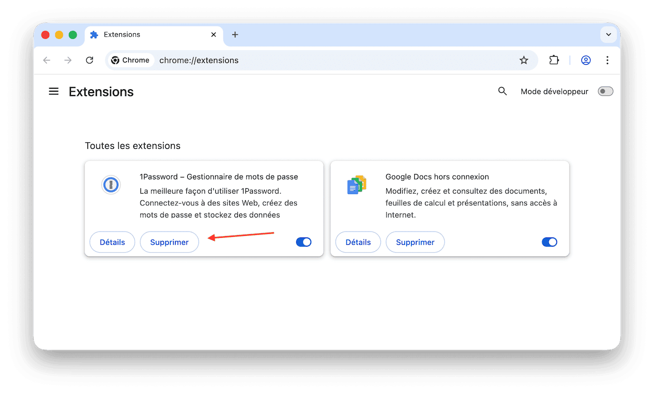 Supprimez les extensions de navigateur - Chrome