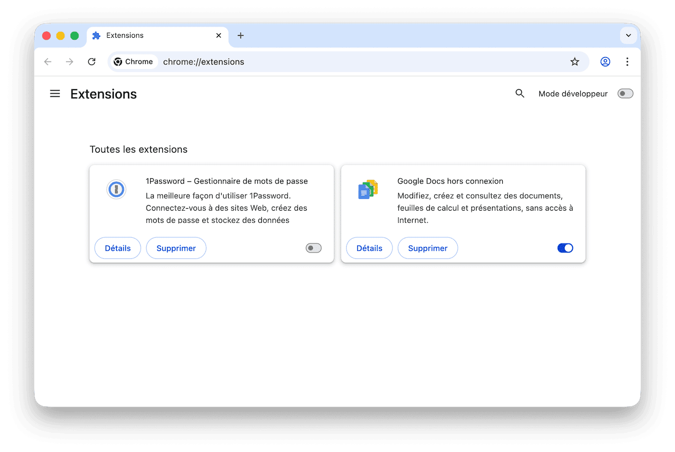 V&eacute;rification des extensions Chrome