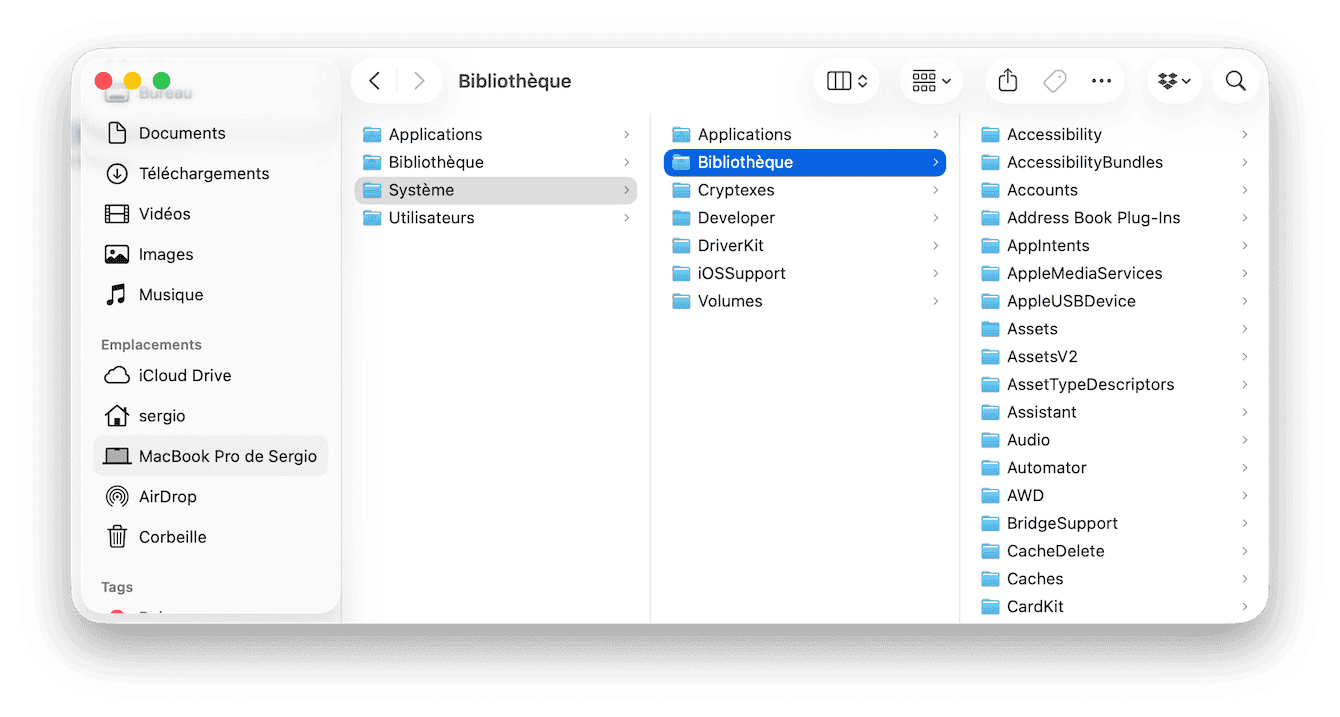 Le deuxi&egrave;me dossier Biblioth&egrave;que se trouve dans votre dossier Syst&egrave;me