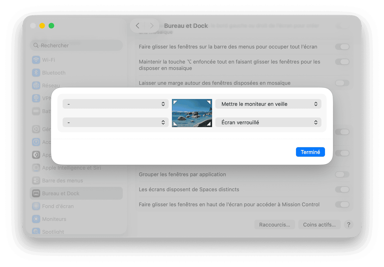 D&eacute;sactivez ou activez les coins actifs