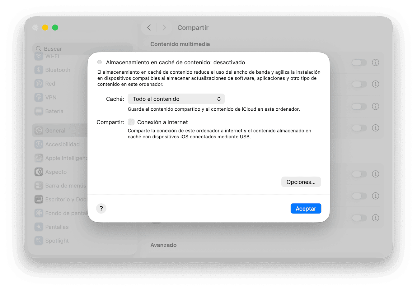 En macOS Ventura, ve a Ajustes del Sistema > General > Compartir y sigue los pasos de arriba