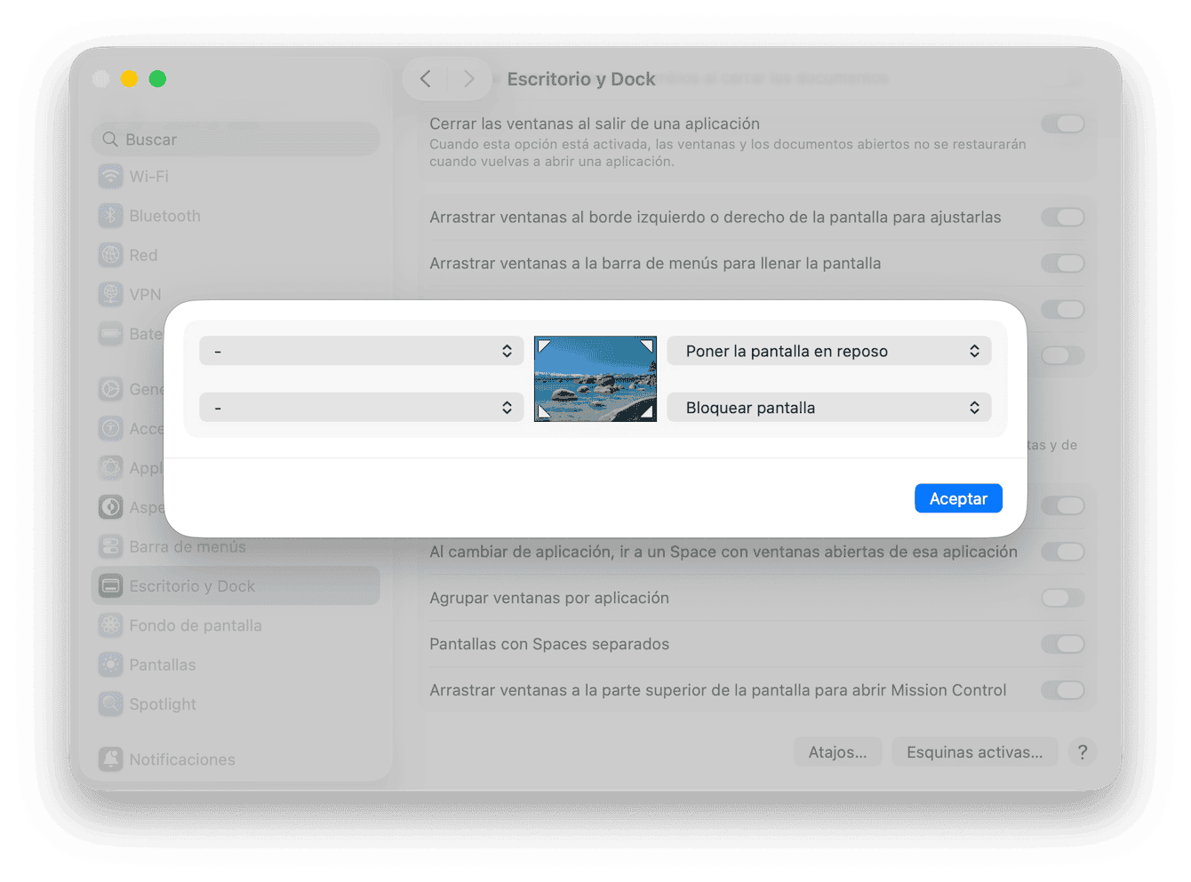 Desactiva o activa las esquinas activas