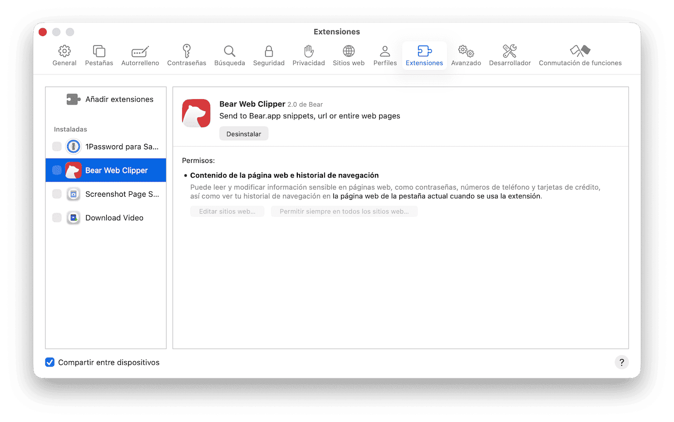 C&oacute;mo revisar las extensiones de Safari