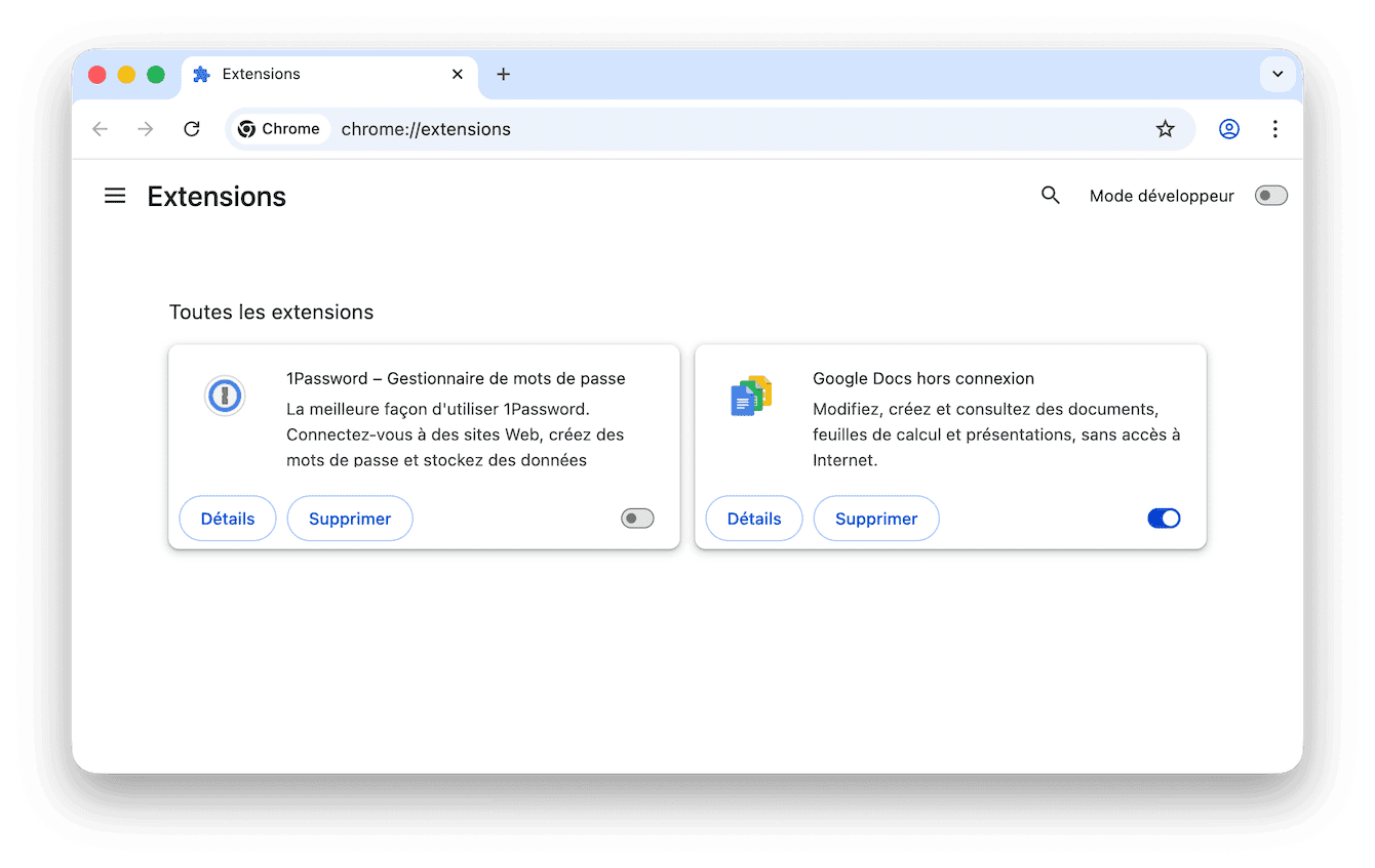 Supprimez les extensions de navigateur