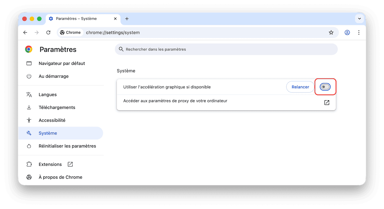 D&eacute;sactivez l'acc&eacute;l&eacute;ration graphique
