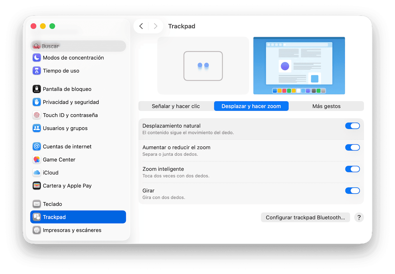 Restablece el trackpad