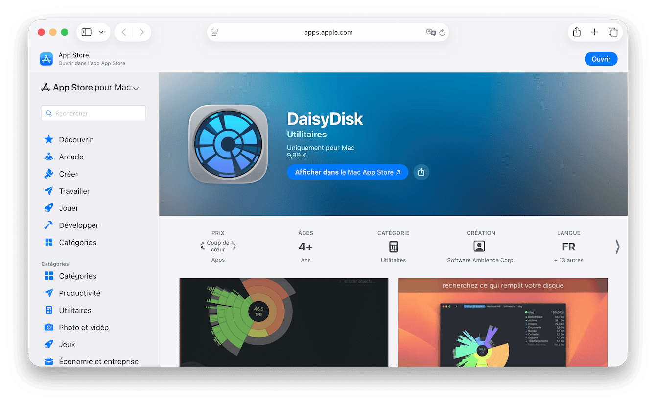 DaisyDisk&nbsp;est enti&egrave;rement d&eacute;di&eacute; au nettoyage de Mac