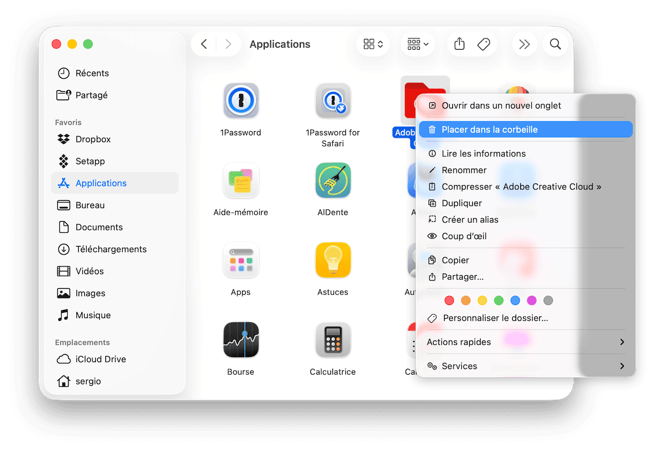 Acc&eacute;dez au dossier Applications, puis d&eacute;placez dans la corbeille toutes les applications que vous n'utilisez pas