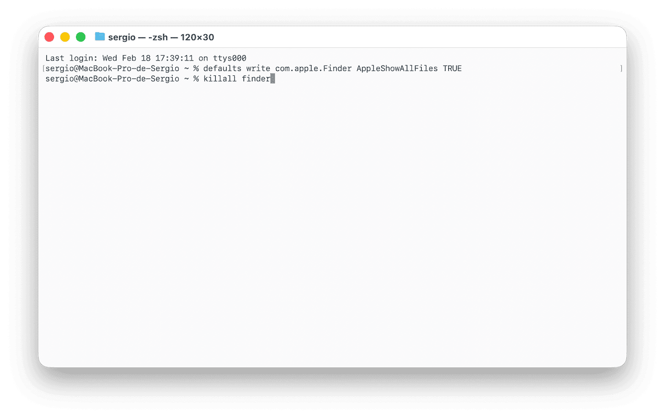 Mostrar archivos ocultos usando Terminal