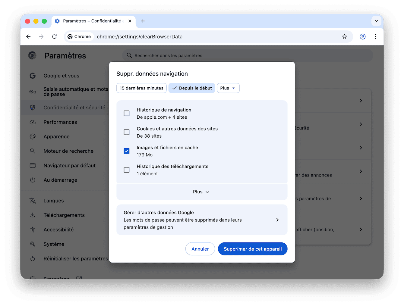 Comment effacer le cache du navigateur dans Chrome