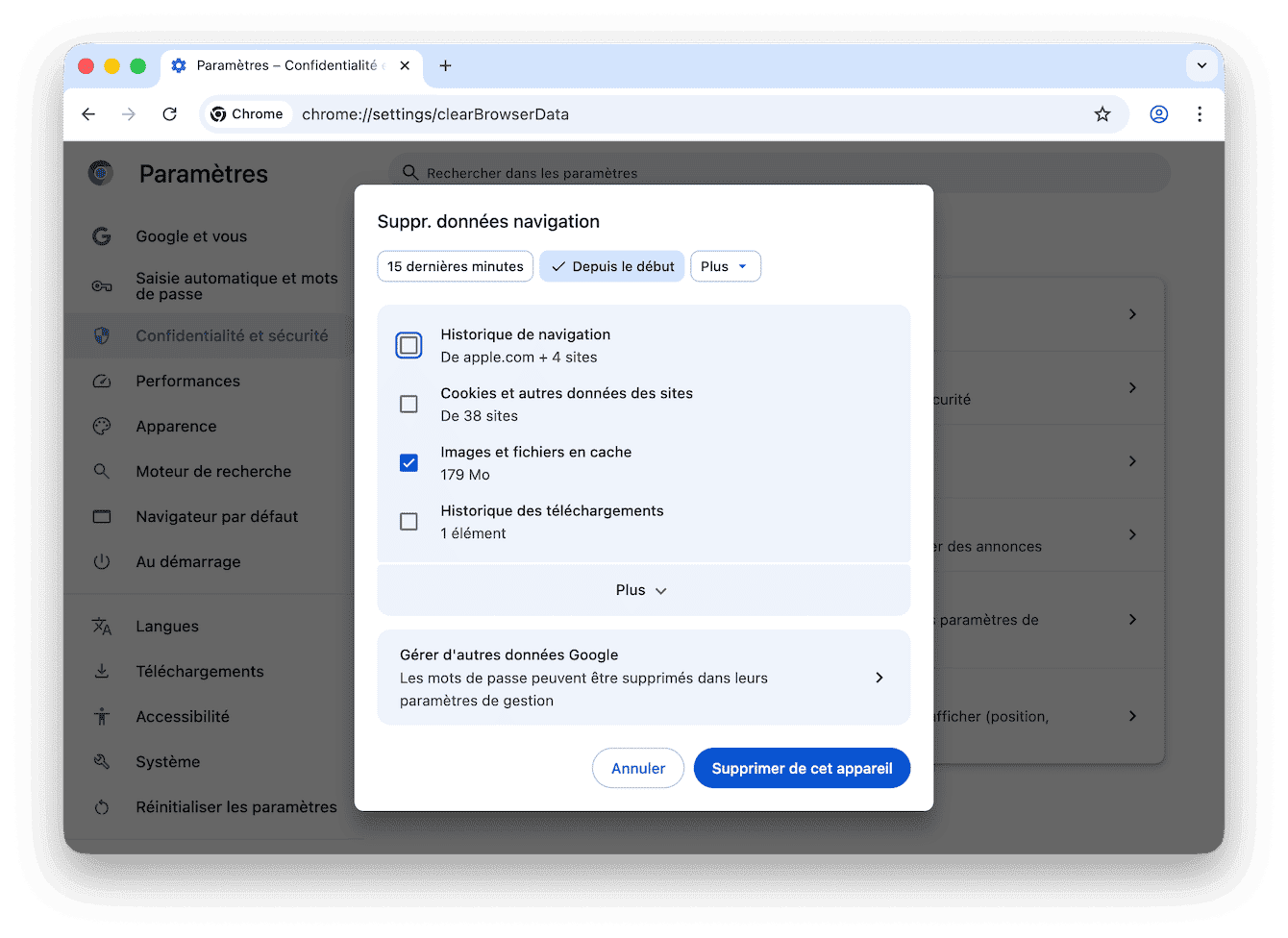 Comment effacer le cache du navigateur dans Chrome