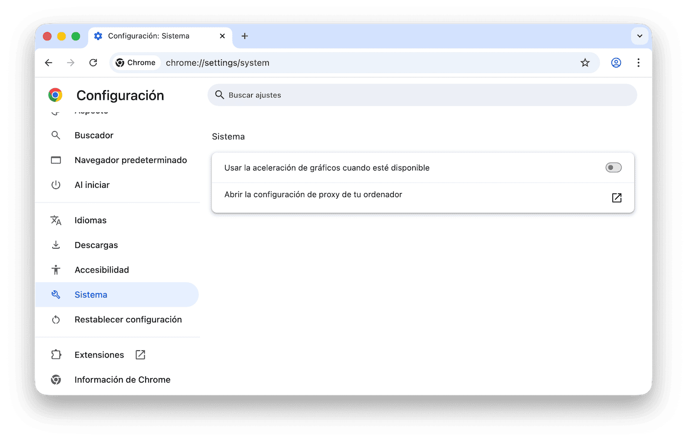 Desactiva la aceleraci&oacute;n de hardware en los ajustes de Chrome