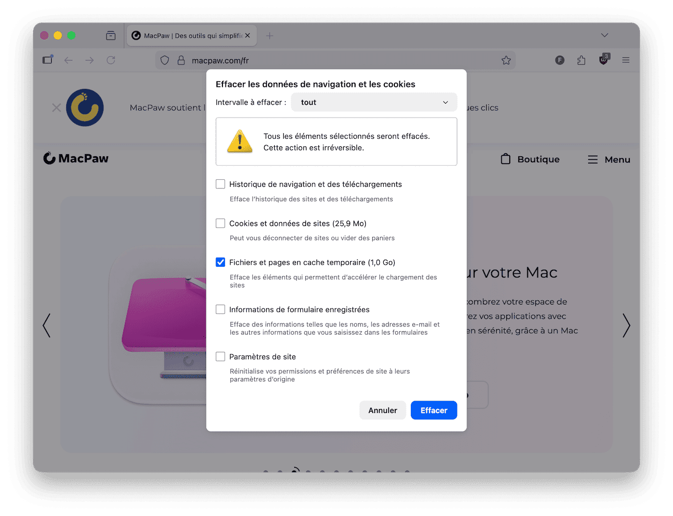 Comment supprimer le cache de Firefox