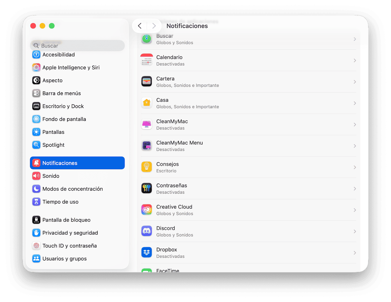 Desactiva las notificaciones