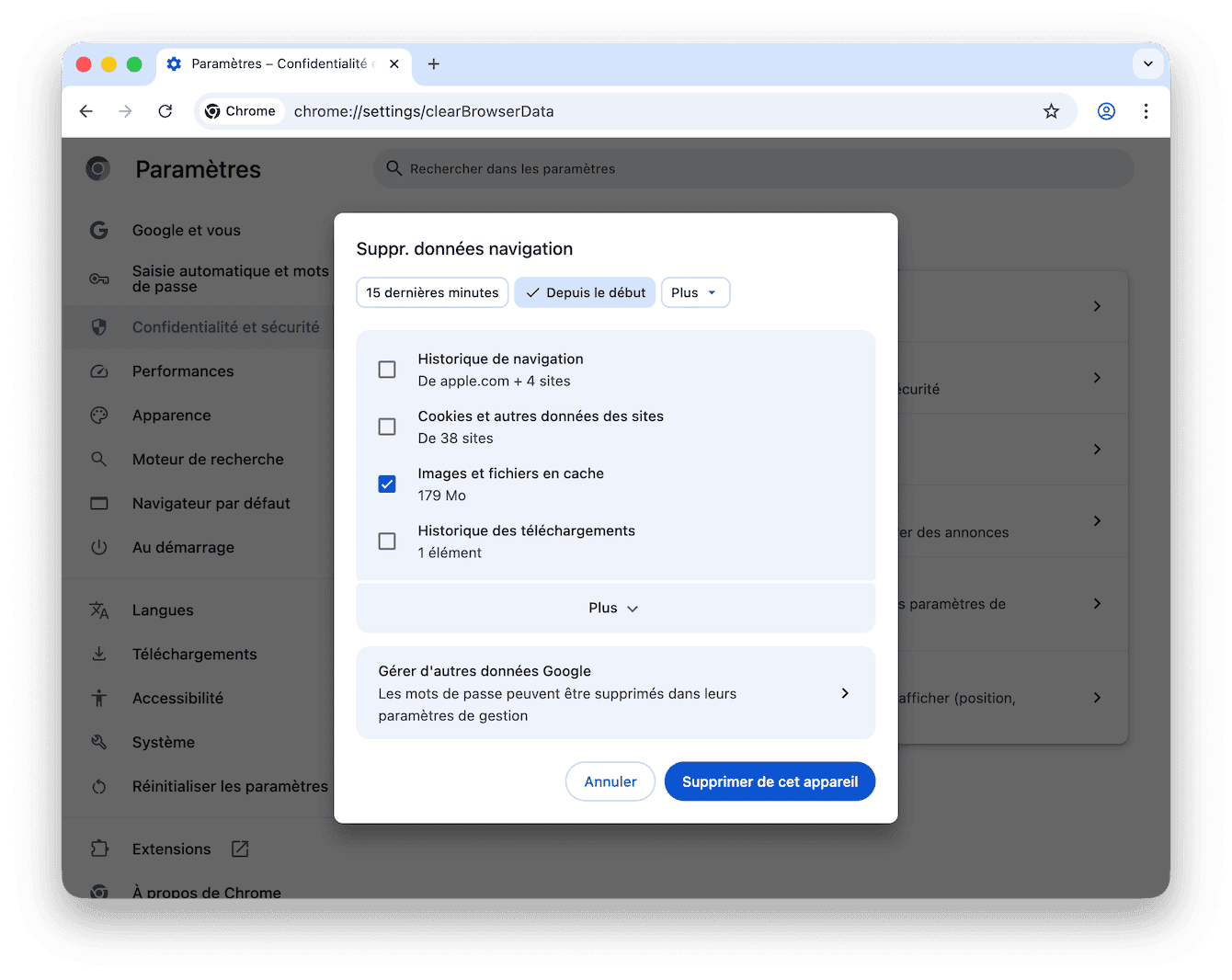 Pour vider le cache du navigateur Chrome