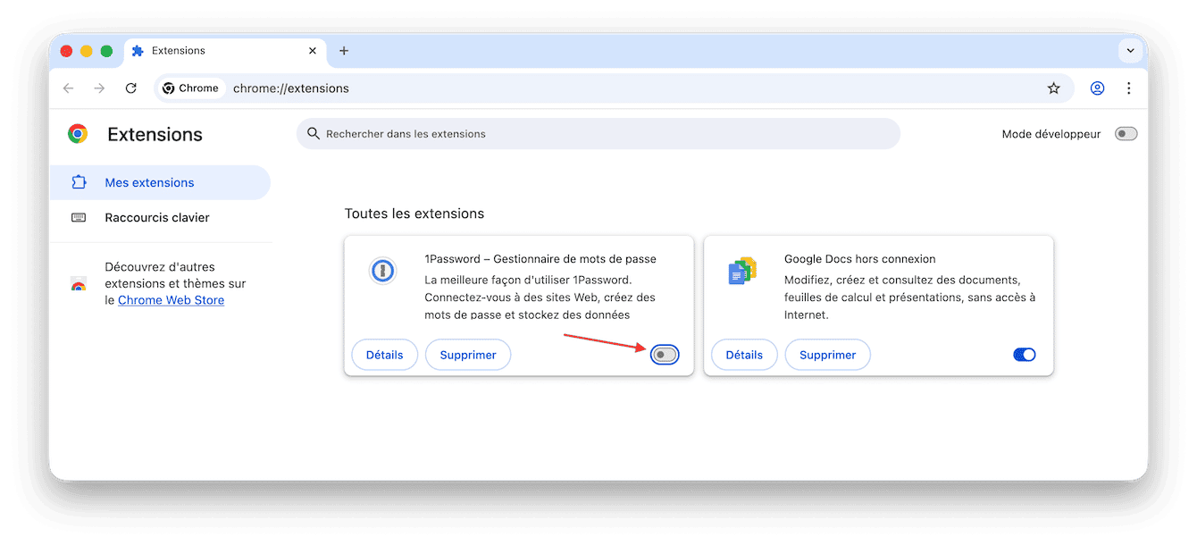 Supprimez les extensions de navigateur