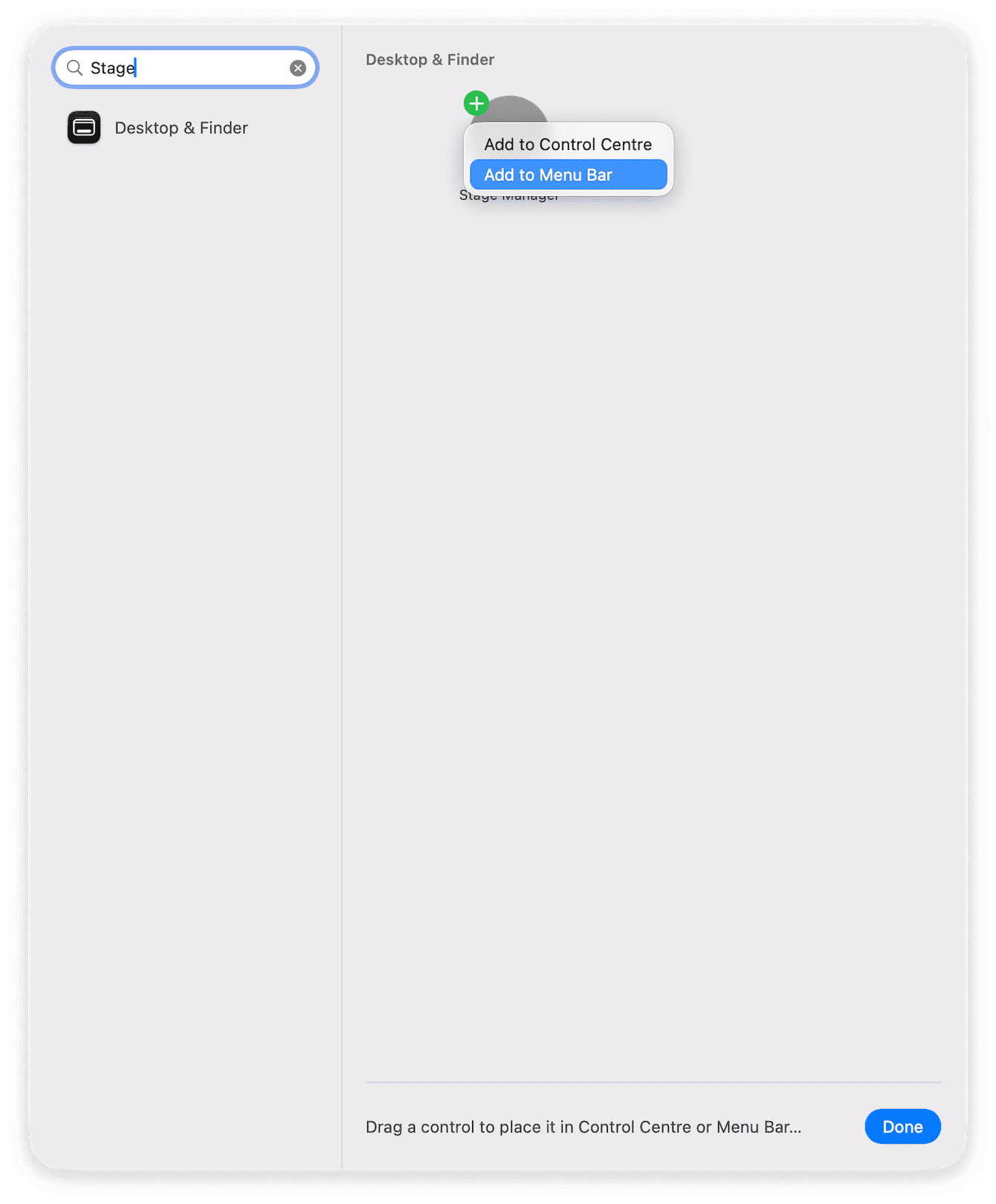 Menu Bar settings in System Settings