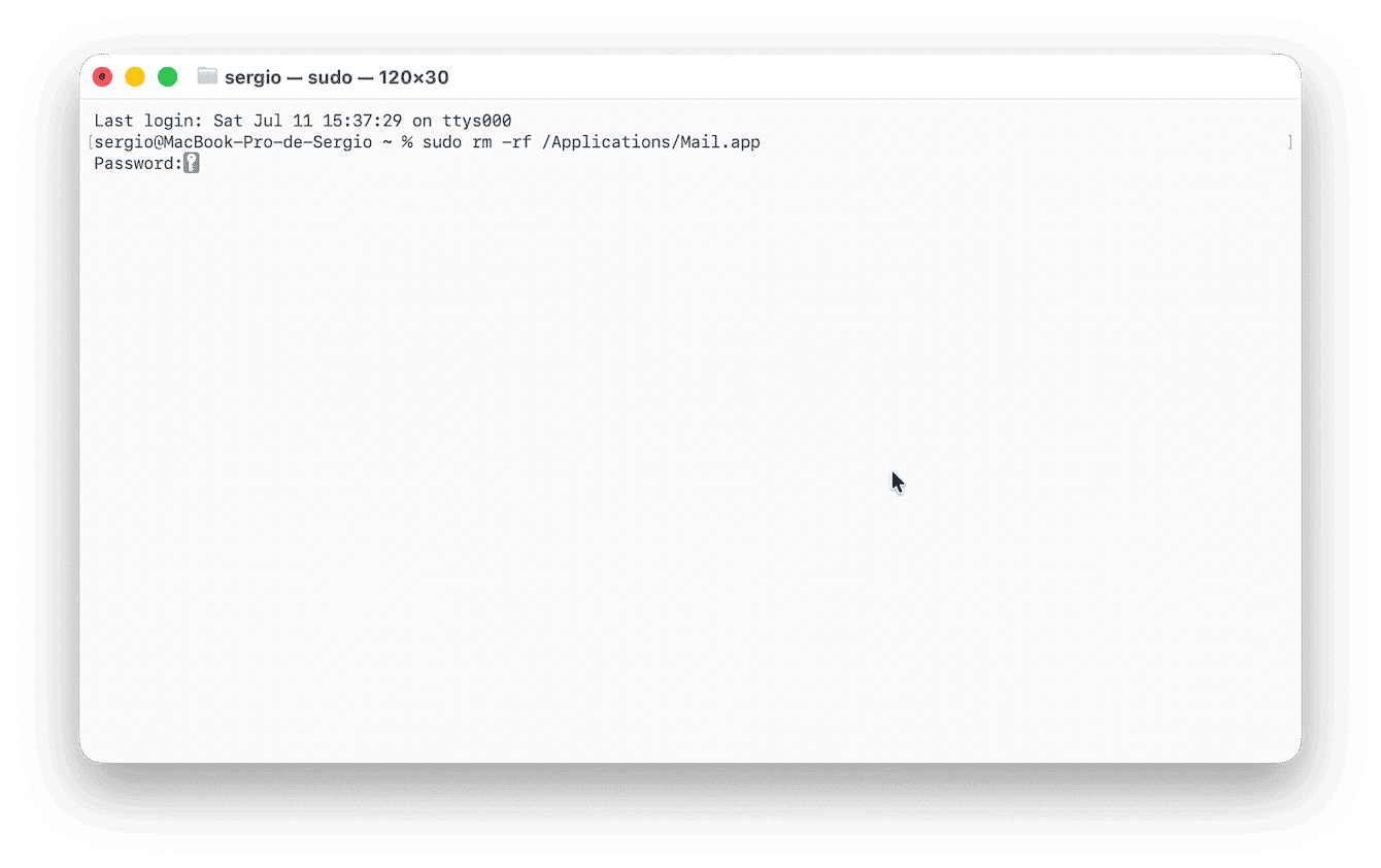 次のコマンドを入力すると、メールアプリを削除することができます：sudo rm -rf /Applications/Mail.app