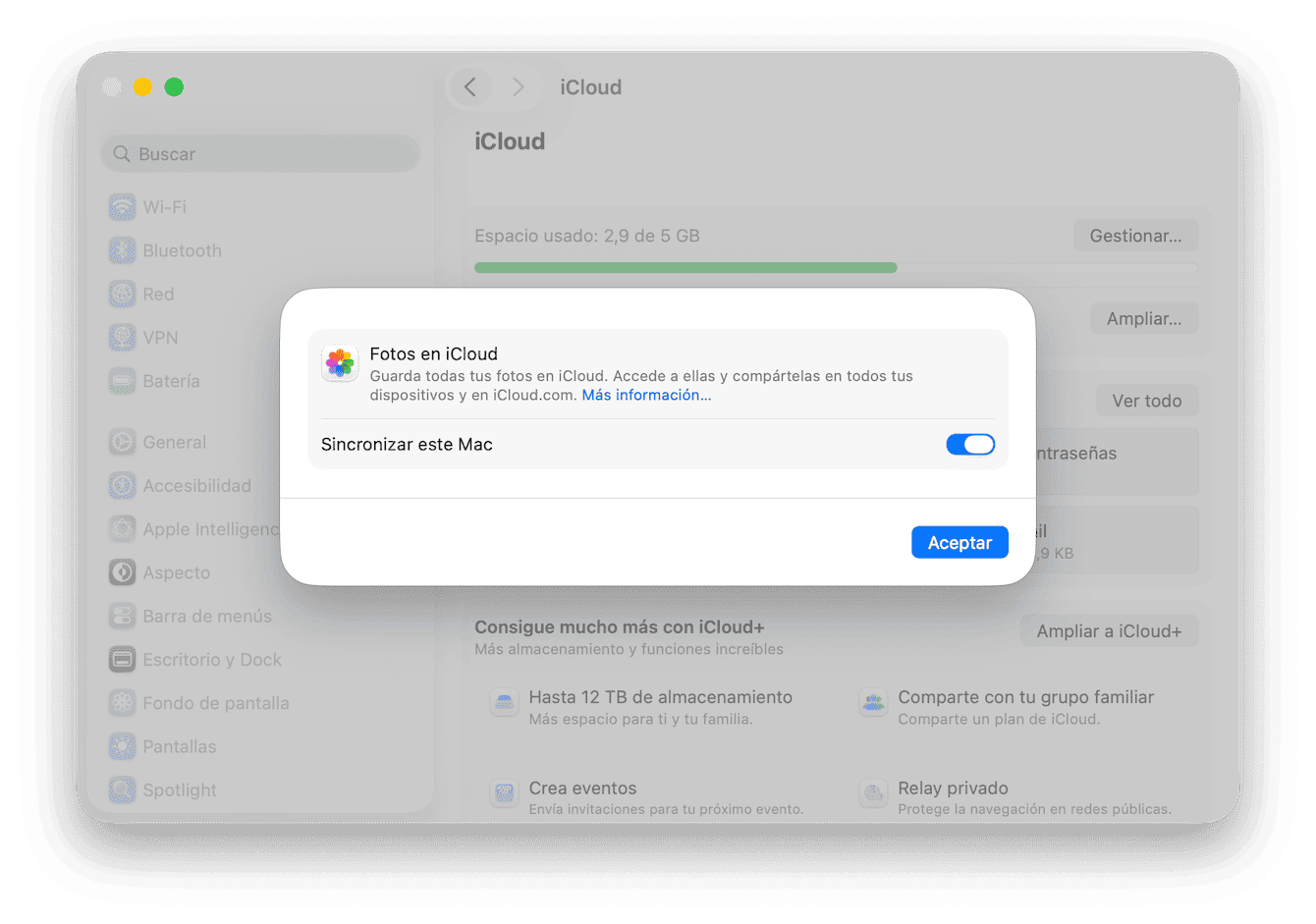 Aseg&uacute;rate de que Fotos de iCloud est&eacute; activado