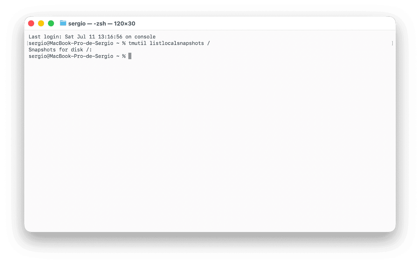 次を入力：tmutil listlocalsnapshots / すると次のような名前のスナップショットのリストが表示されます：com.apple.TimeMachine.2021-08-25-180516