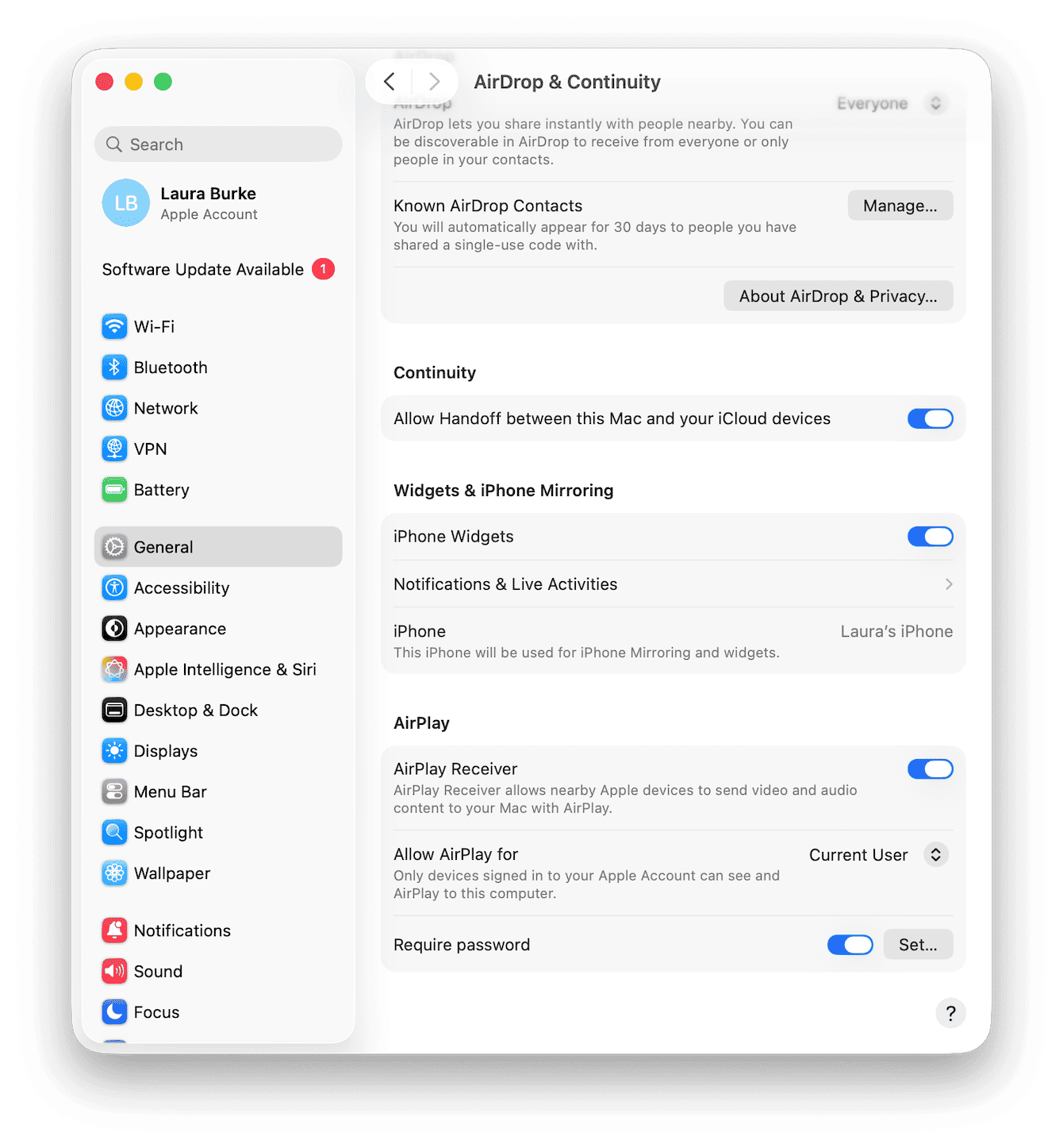 AirDrop & Continuity settings
