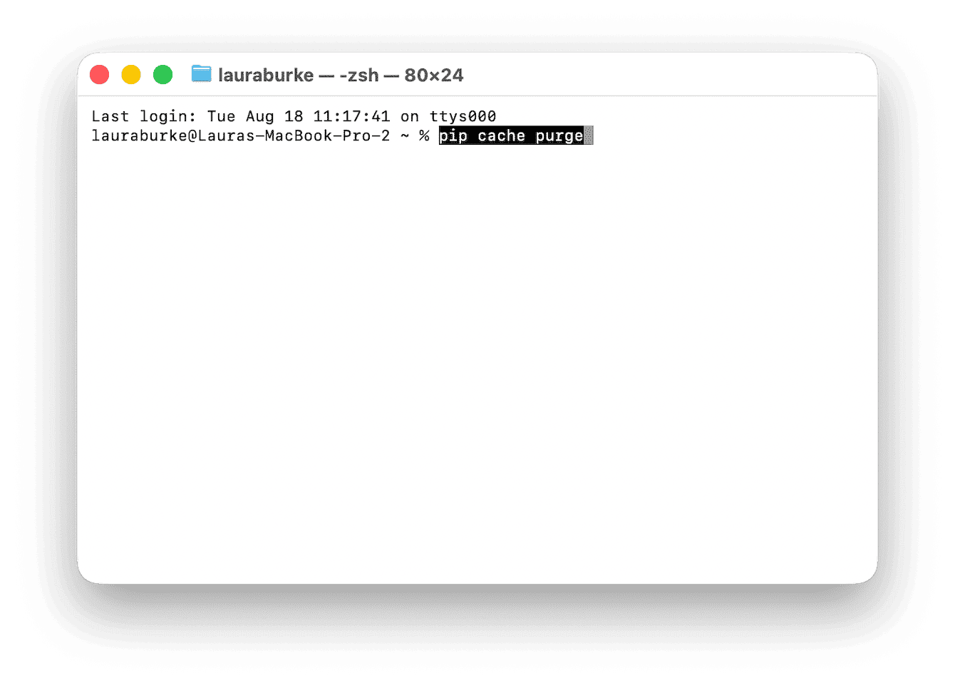 pip cache purge command in Terminal