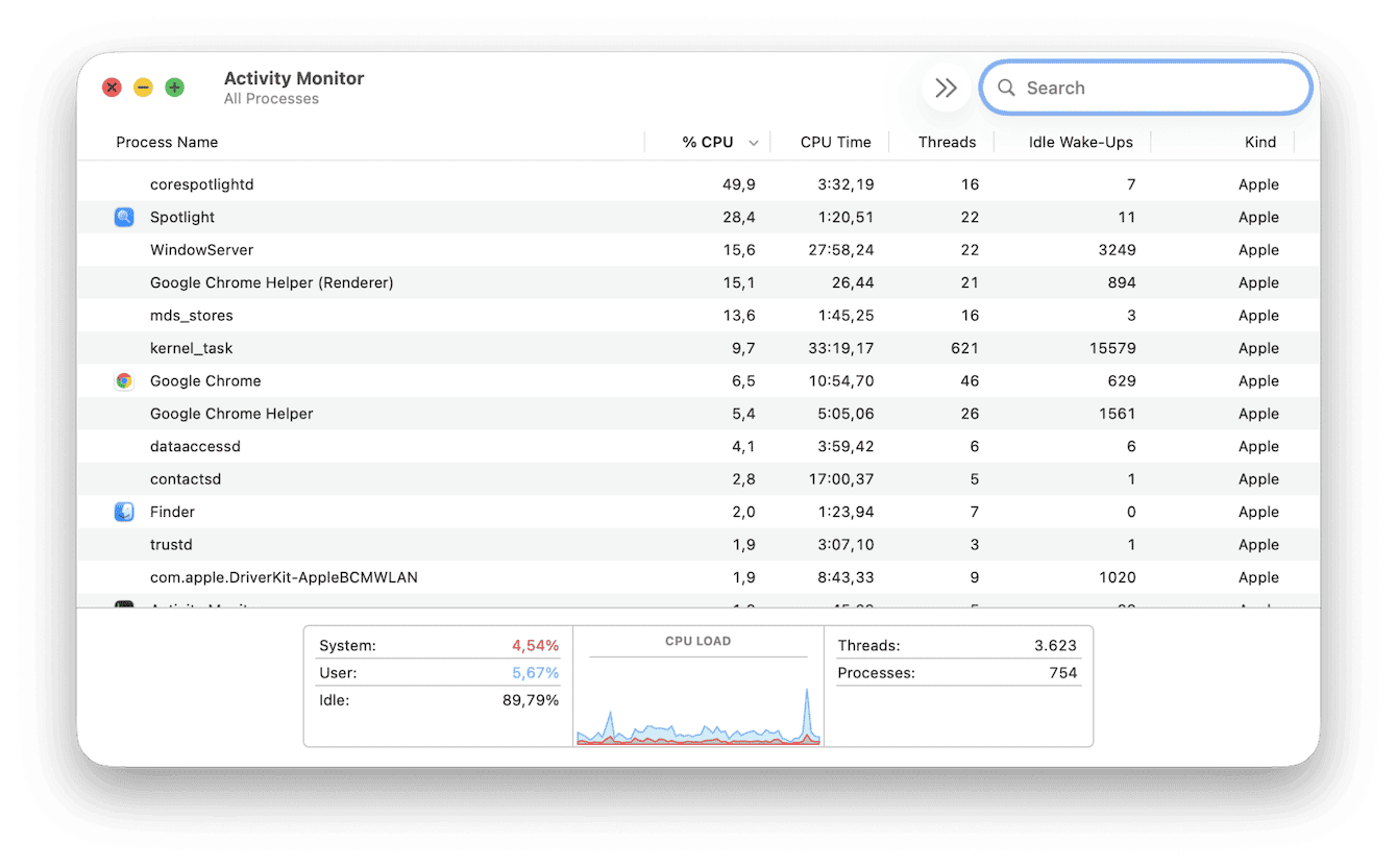 Quit and reopen Activity Monitor