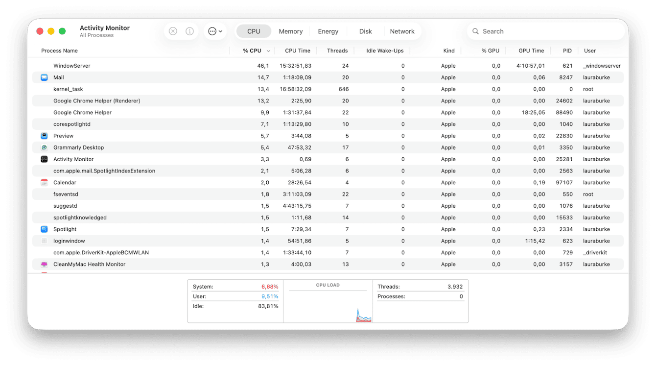 Activity Monitor from Finder
