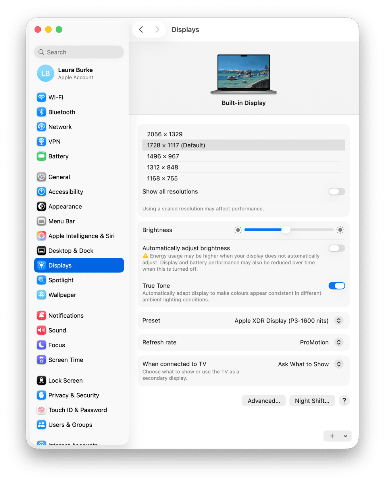 System Settings > Displays