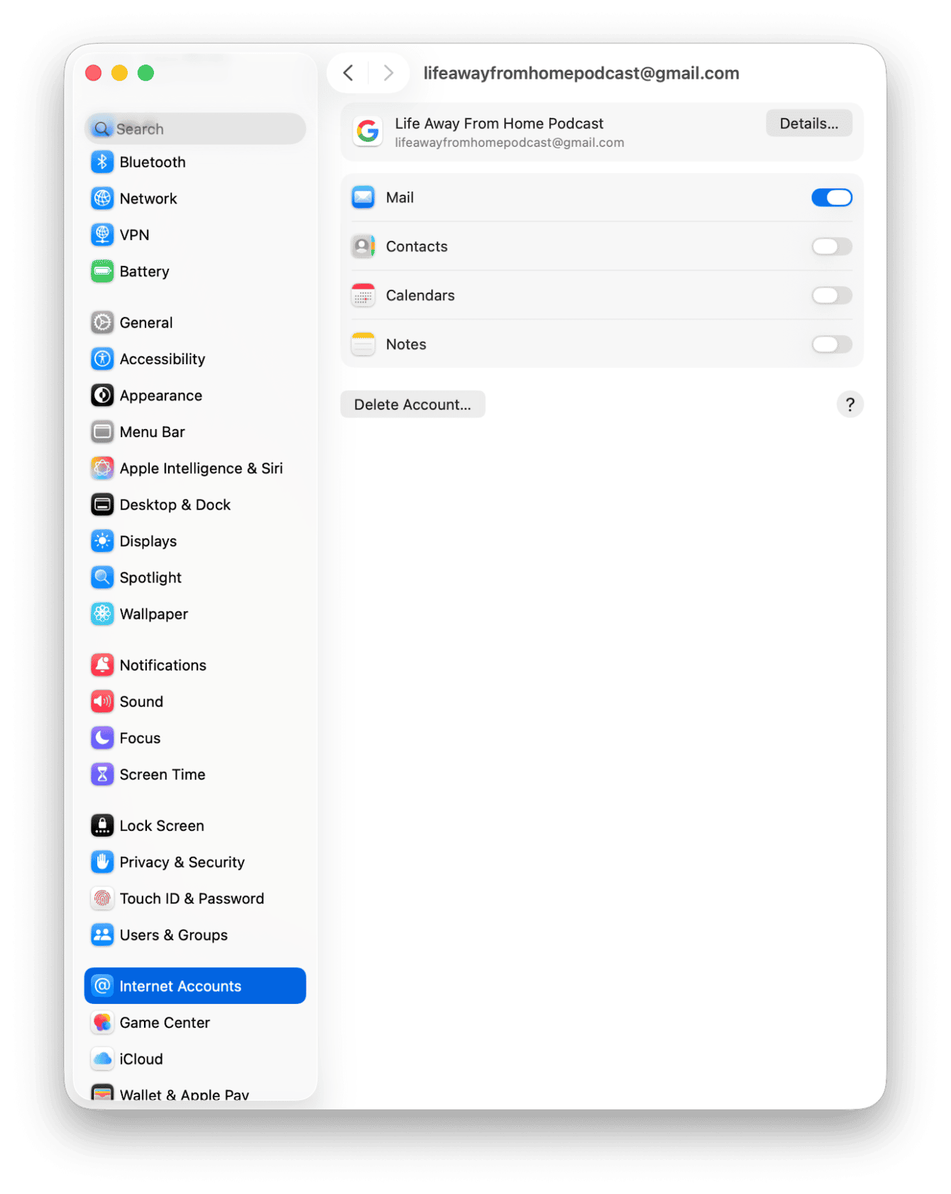 Update the password in System Settings