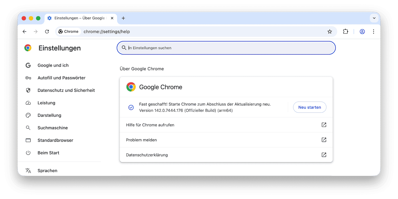 Aktualisieren Sie Chrome