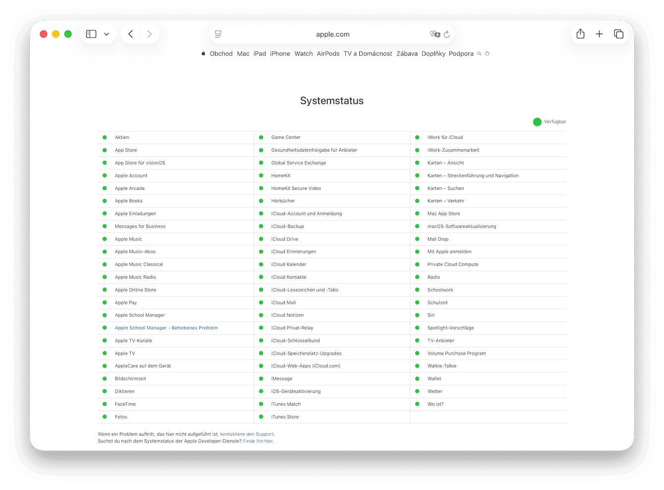 Apples Systemstatus-Seite