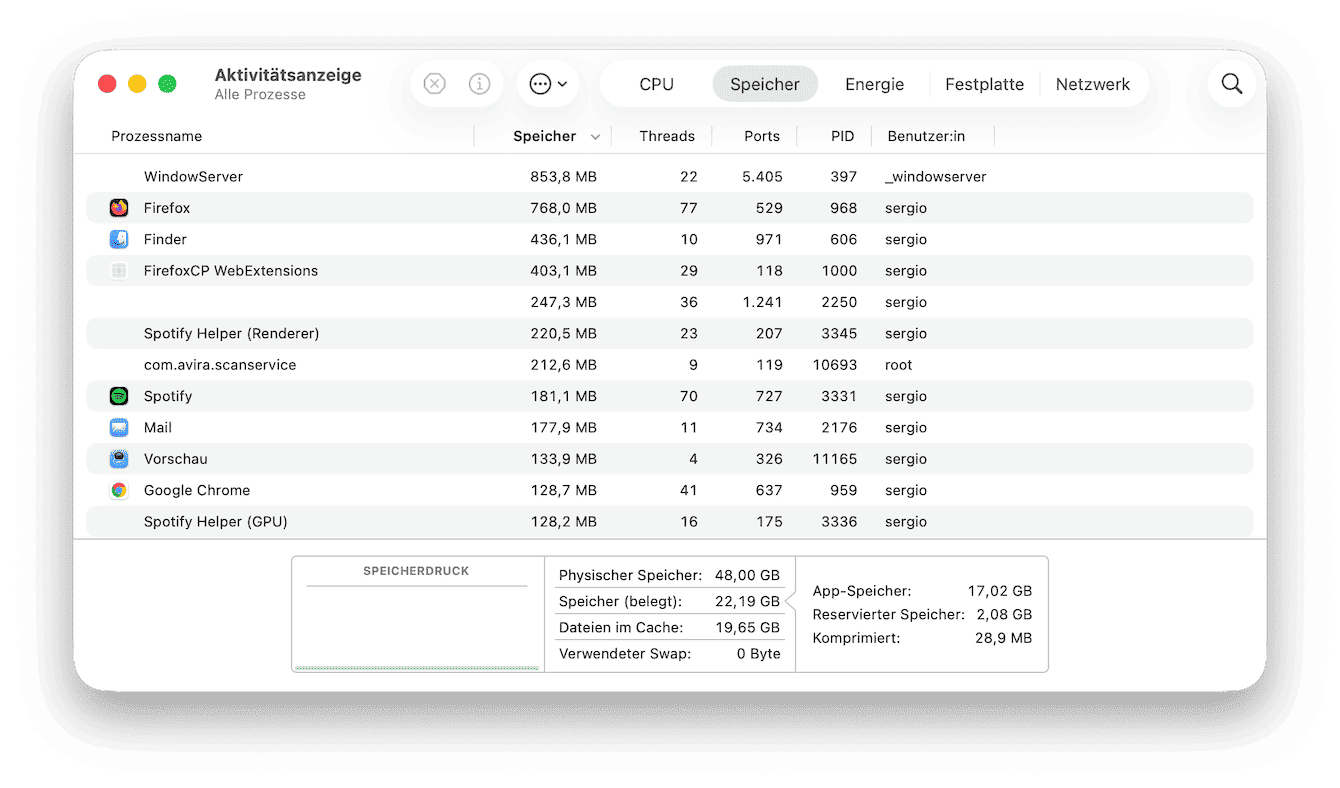 &Ouml;ffnen Sie den &bdquo;Finder&ldquo; > &bdquo;Programme&ldquo; > &bdquo;Dienstprogramme&ldquo; > &bdquo;Aktivit&auml;tsanzeige&ldquo;