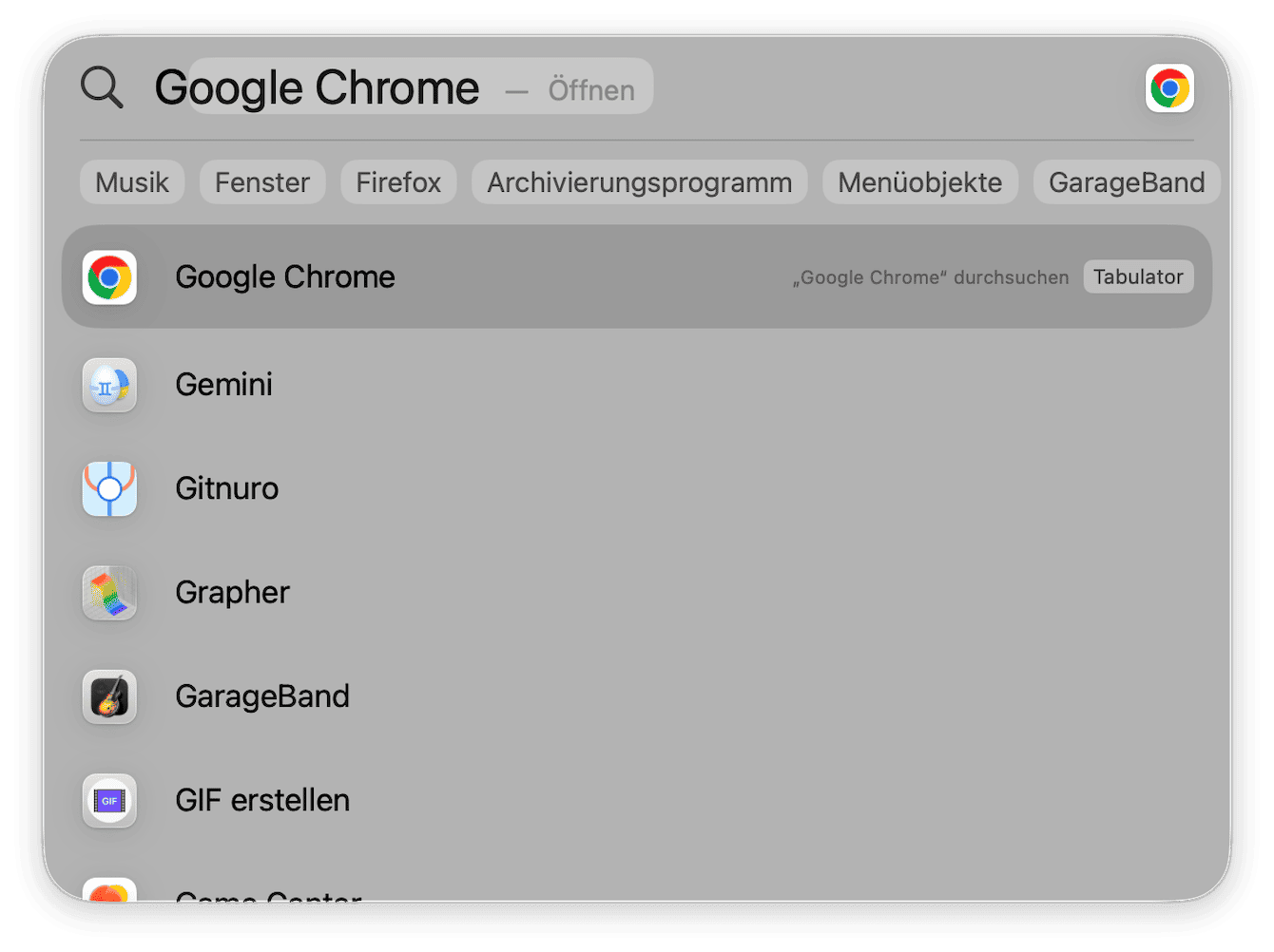 Dr&uuml;cken Sie einfach die Tastenkombination &bdquo;Befehlstaste-Leertaste&ldquo; auf Ihrer Tastatur und beginnen Sie mit der Eingabe des gesuchten Begriffs