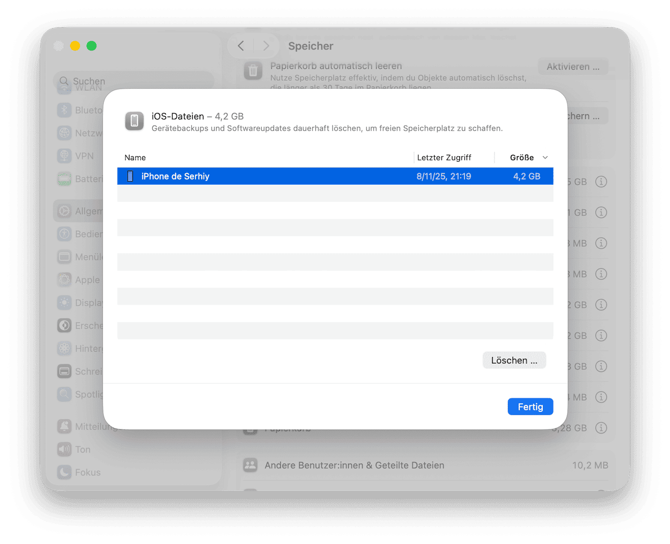 iOS Backups entfernen