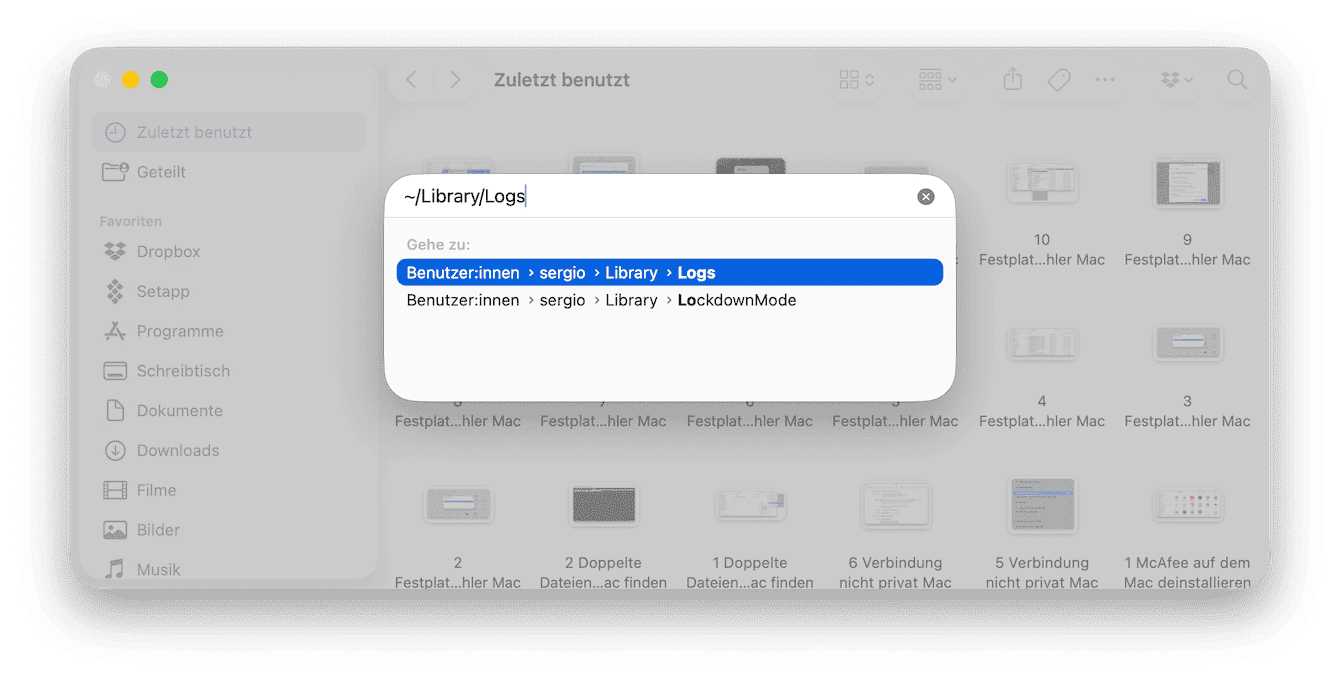 &Ouml;ffnen Sie den Finder, w&auml;hlen Sie Gehe zu > Gehe zum Ordner