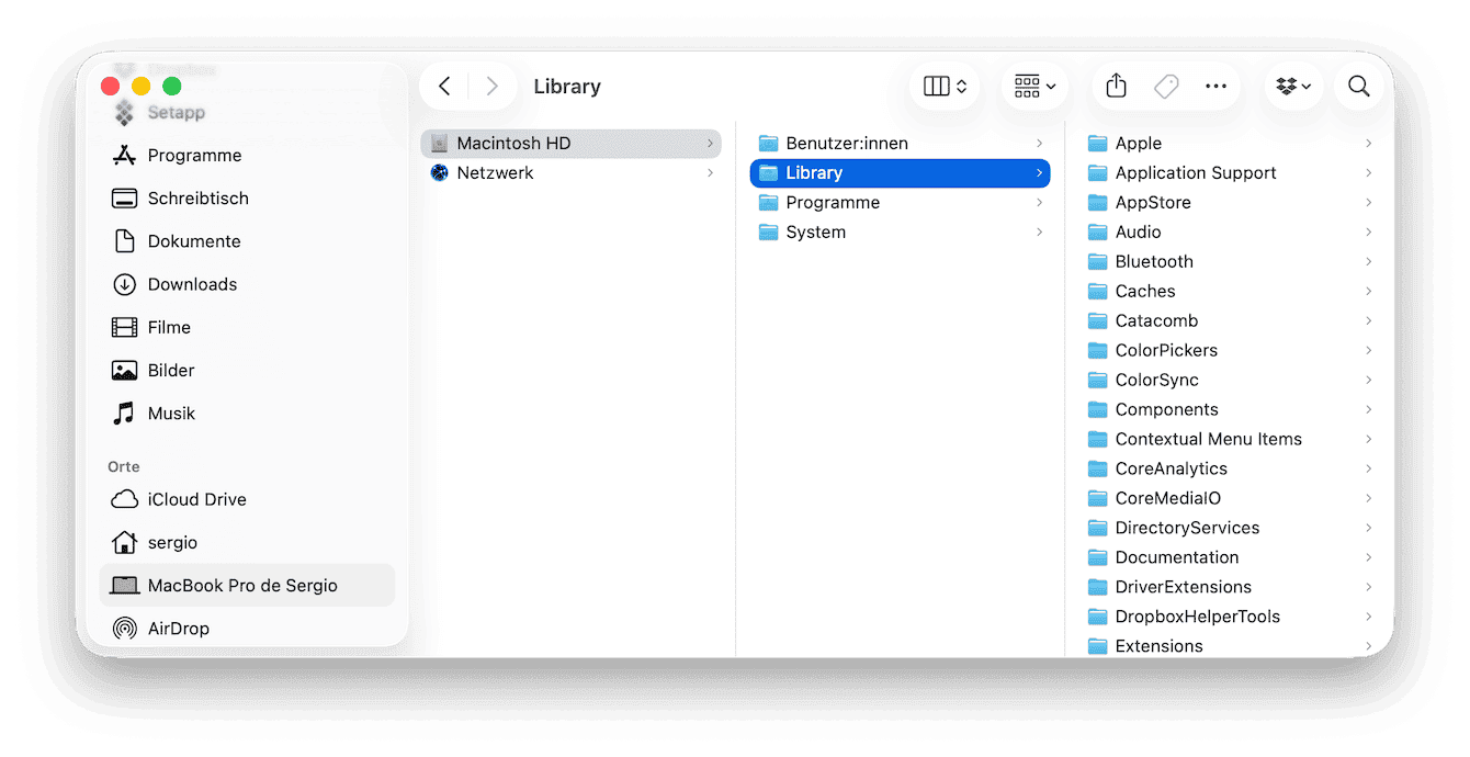 Der erste Library-Ordner befindet sich auf der Festplatte Ihres Mac