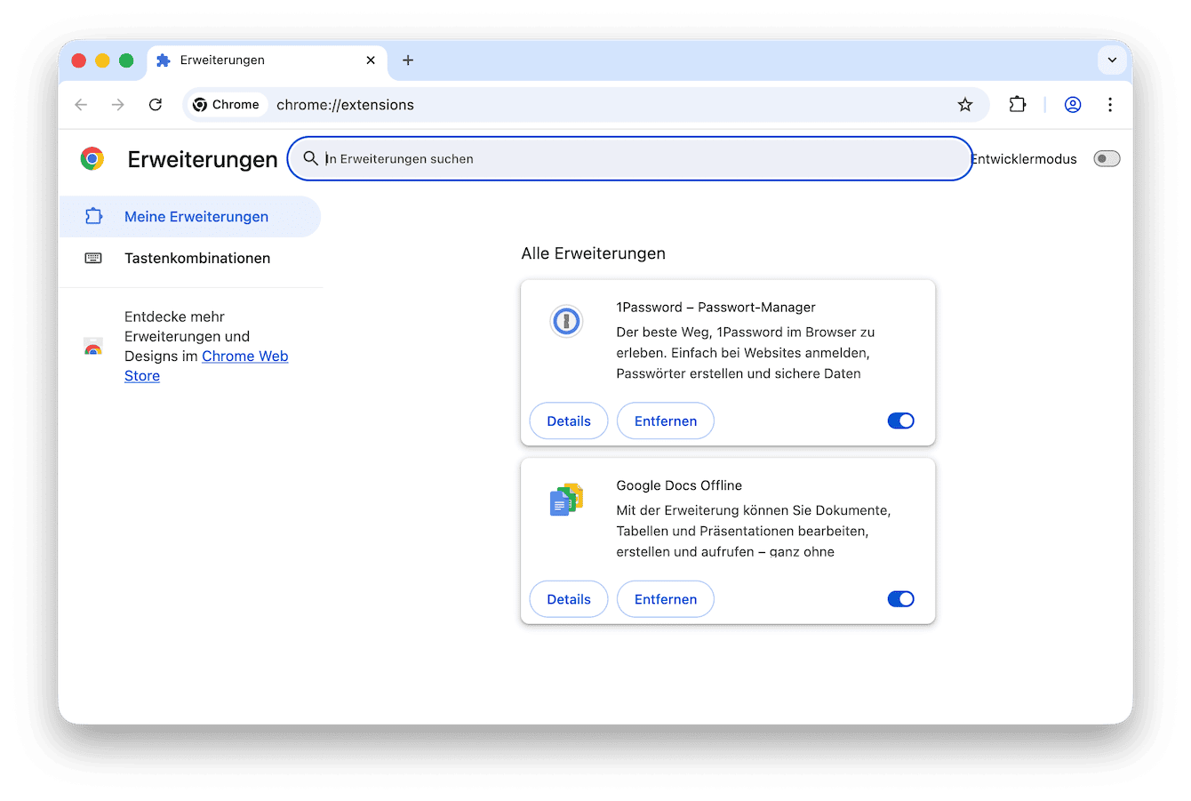 So &uuml;berpr&uuml;fen Sie die Erweiterungen in Chrome