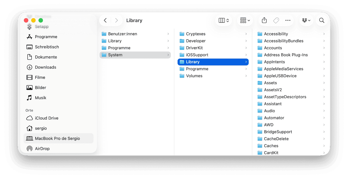 Der zweite Library-Ordner befindet sich in Ihrem System-Ordner