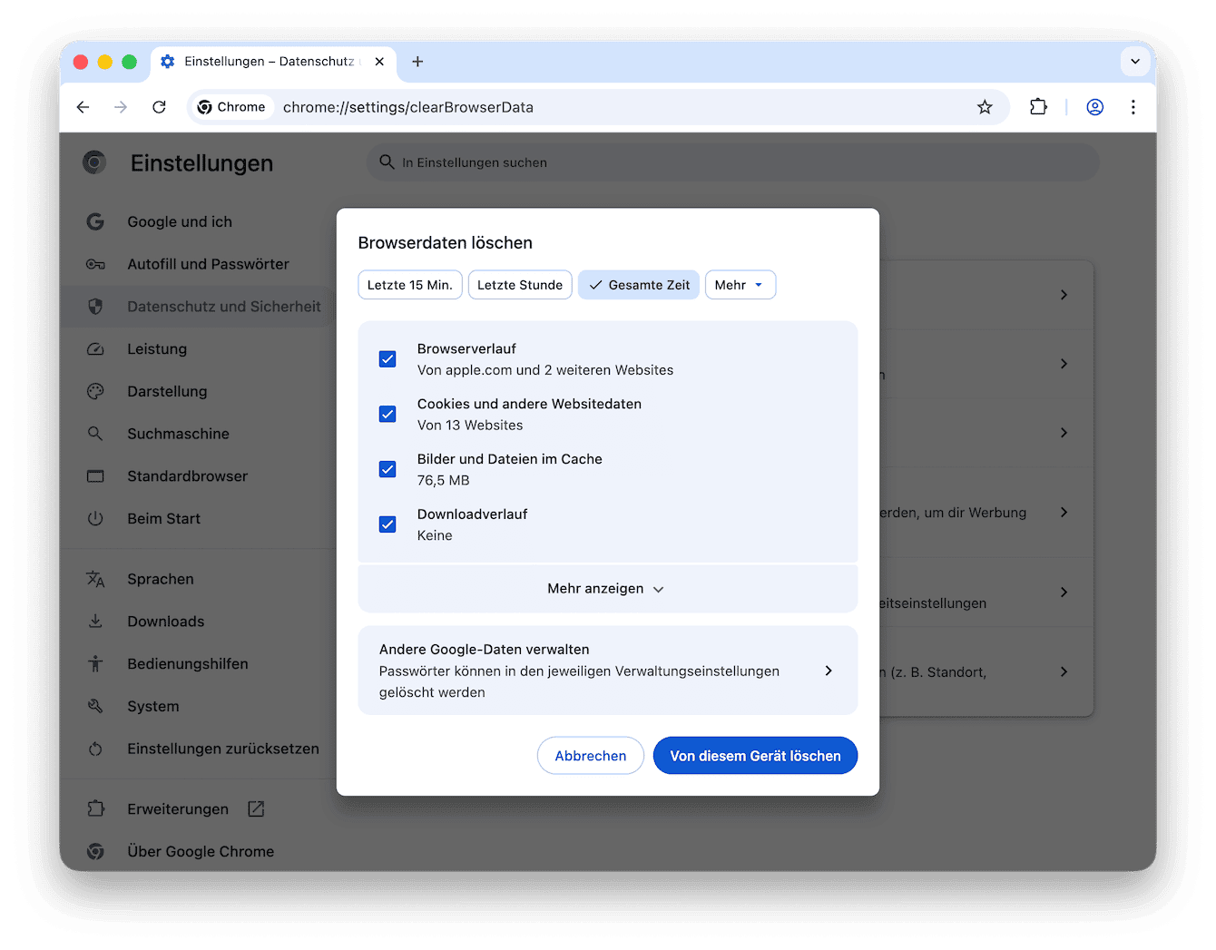 L&ouml;schen Sie Ihre Browserdaten