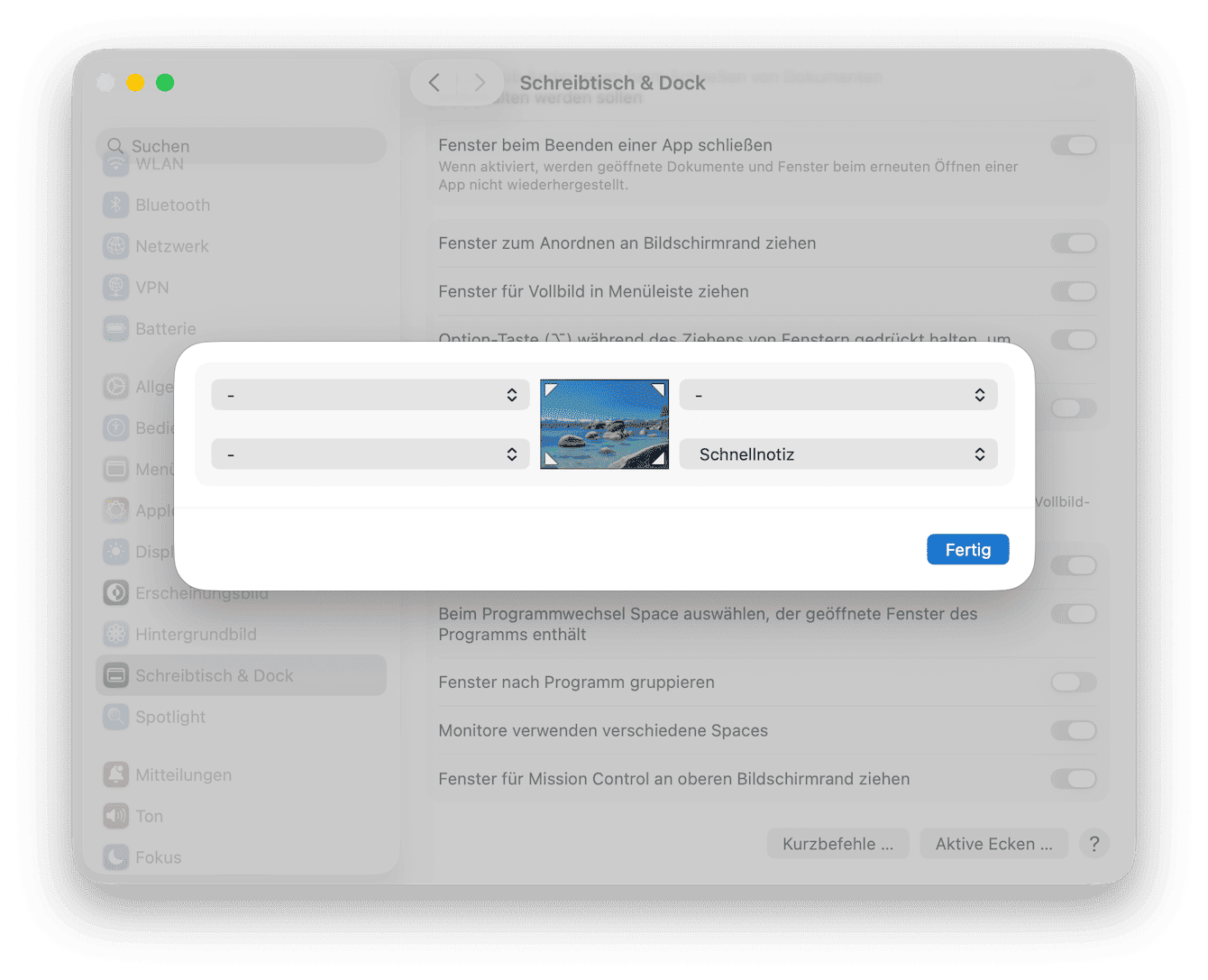 Deaktivieren oder aktivieren Sie Ihre &bdquo;Aktiven Ecken"