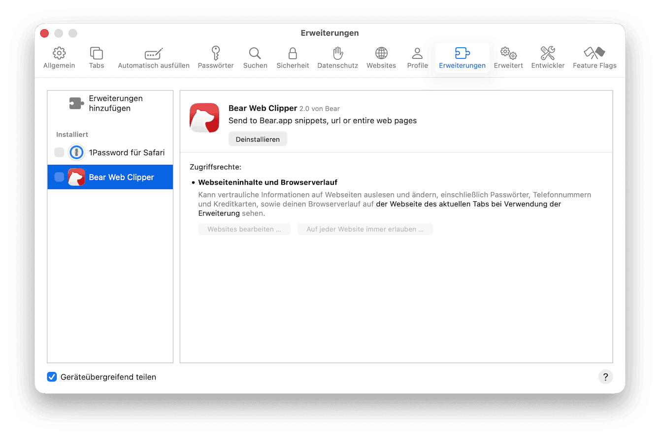 So &uuml;berpr&uuml;fen Sie die Erweiterungen in Safari