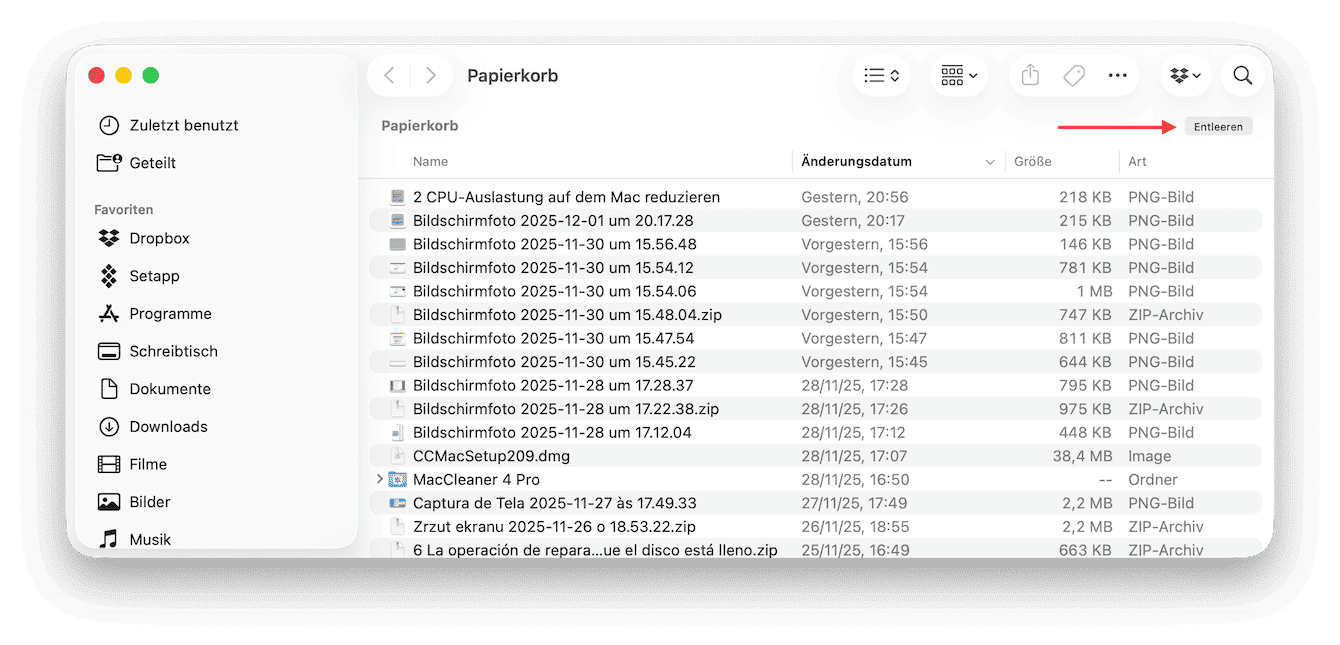 Nicht vergessen: Papierkorb entleeren
