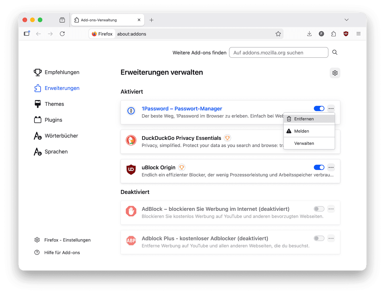 So &uuml;berpr&uuml;fen Sie die Erweiterungen in Firefox