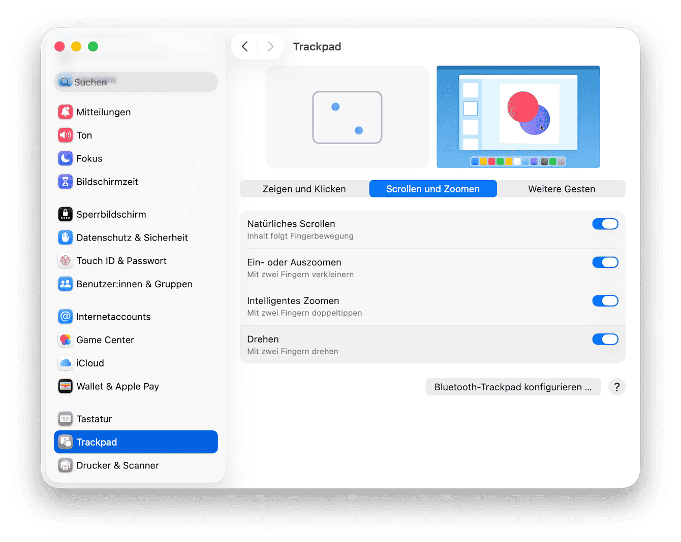 &Ouml;ffne das Apple-Men&uuml; > Systemeinstellungen > Trackpad